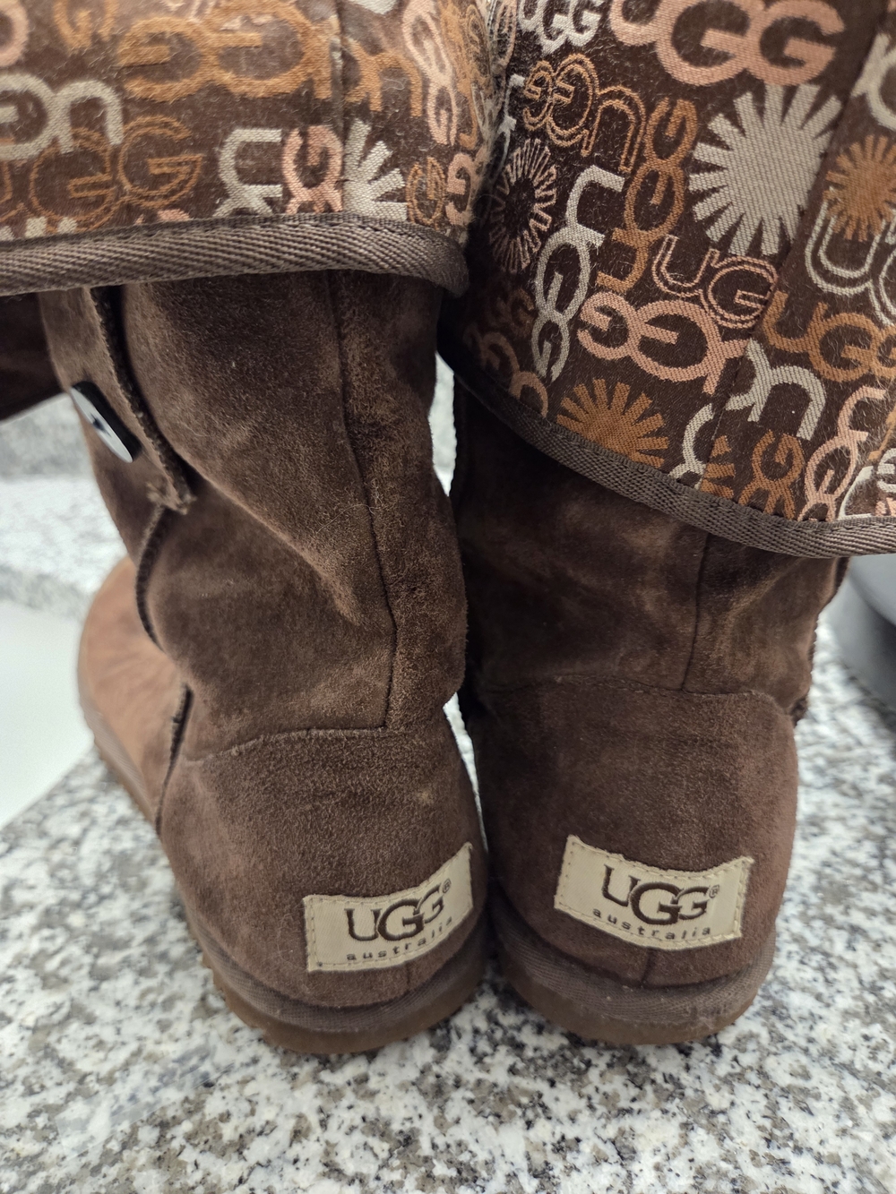 UGG Brown Suede Mid-Calf Logo Boots